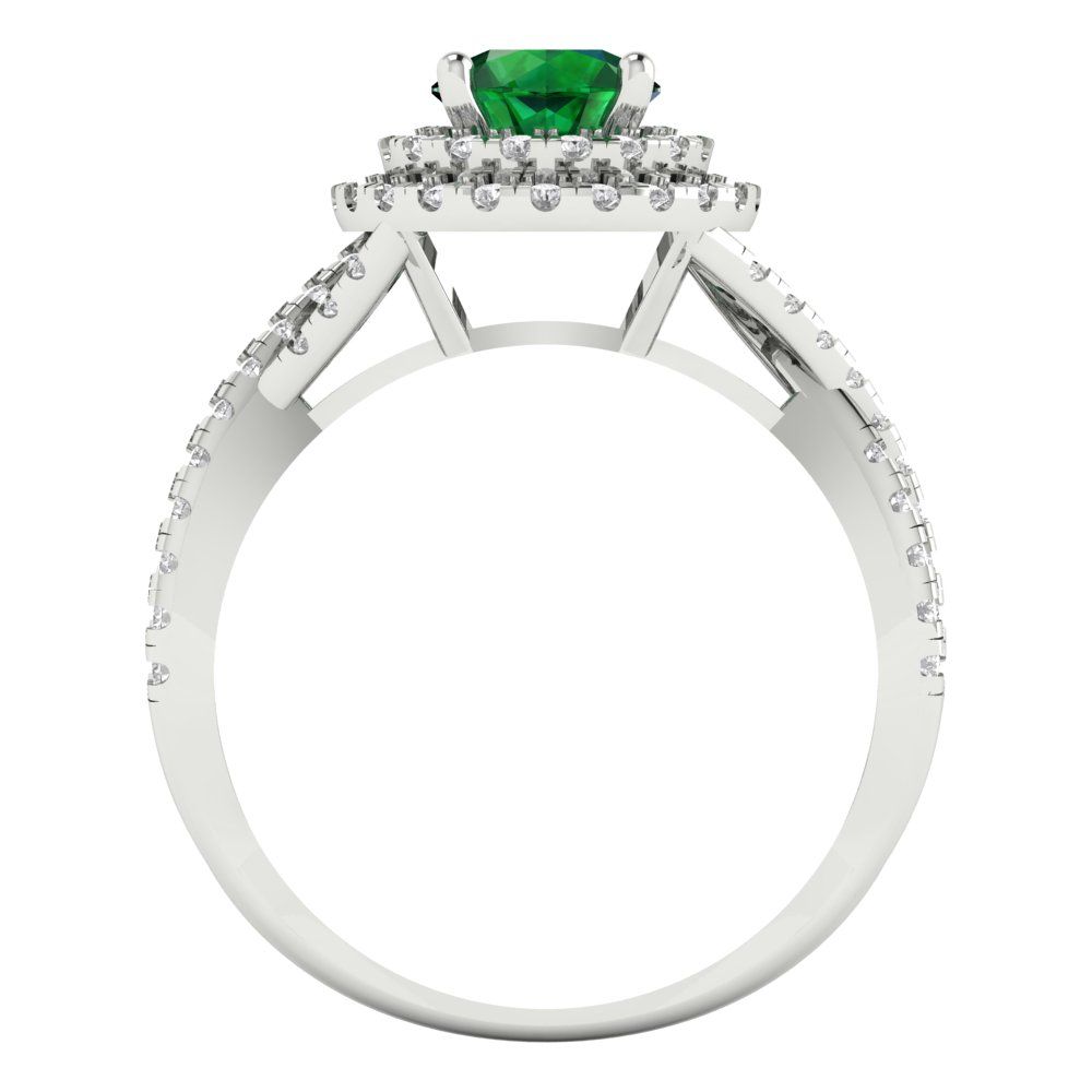 1.3125 cttw Simulated Emerald Hidden Halo Engagement Ring - Solid Gold (Round Cut,6mm)