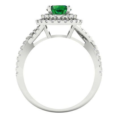 1.3125 cttw Simulated Emerald Hidden Halo Engagement Ring - Solid Gold (Round Cut,6mm)