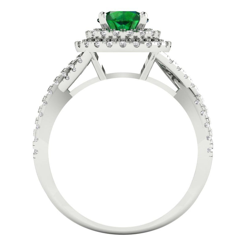 1.3 ct Brilliant Round Cut Simulated Emerald Stone White Gold Halo Solitaire with Accents Ring