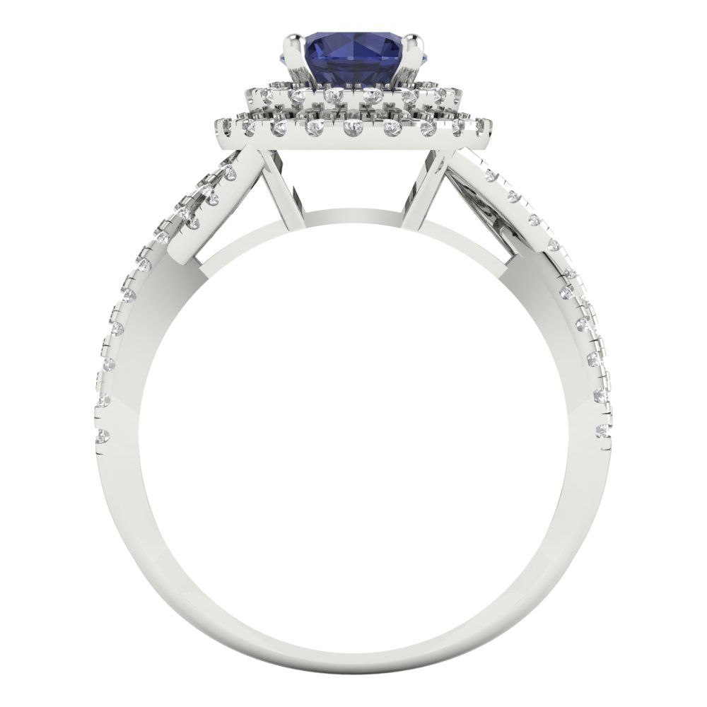 1.3125 cttw Simulated Blue Sapphire Hidden Halo Engagement Ring - Solid Gold (Round Cut,6mm)