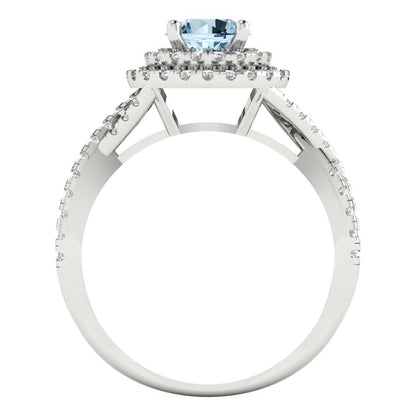 1.3125 cttw Natural Aquamarine Hidden Halo Engagement Ring - Solid Gold (Round Cut,6mm)