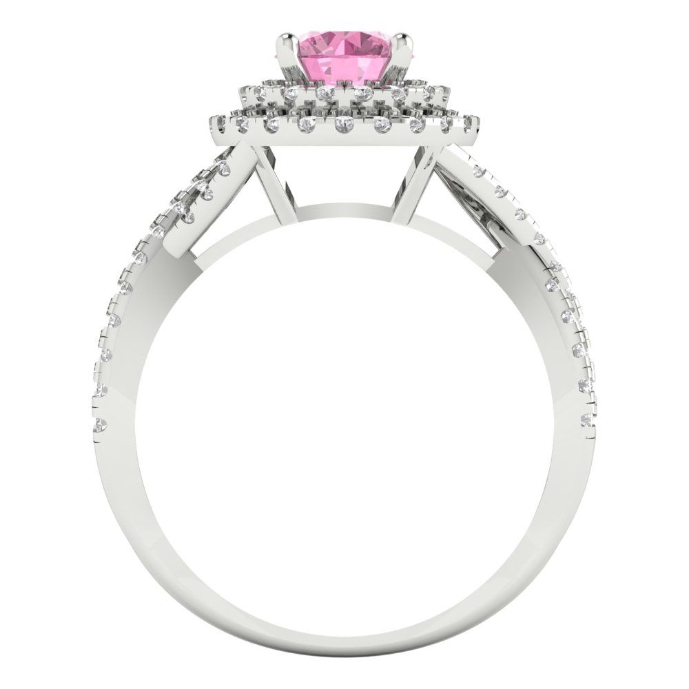 1.3125 cttw Zirconia Simulated Pink Diamond Hidden Halo Engagement Ring - Solid Gold (VVS1, Round Cut,6mm)