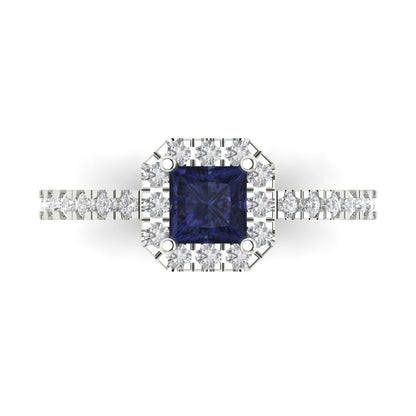 0.89 cttw Simulated Blue Sapphire Hidden Halo Engagement Ring - Solid Gold (Princess Cut,4.5mm)