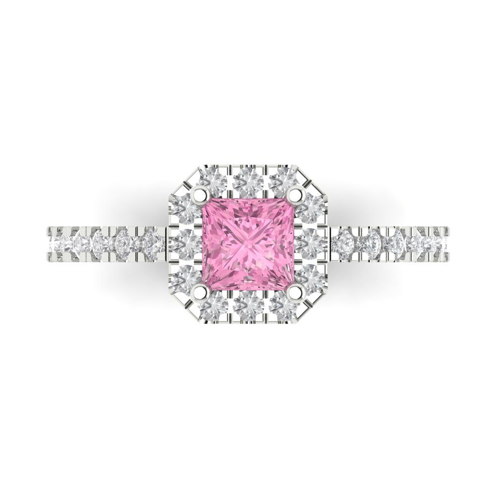 0.89 cttw Zirconia Simulated Pink Diamond Hidden Halo Engagement Ring - Solid Gold (VVS1, Princess Cut,4.5mm)