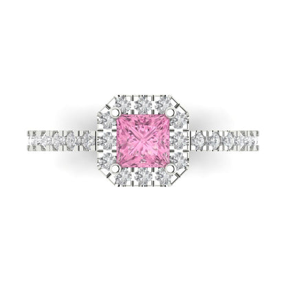 0.89 cttw Zirconia Simulated Pink Diamond Hidden Halo Engagement Ring - Solid Gold (VVS1, Princess Cut,4.5mm)