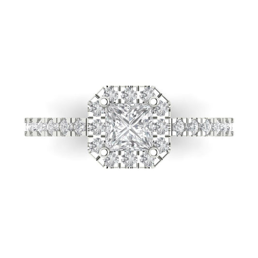 0.89 cttw Zirconia Simulated Diamond Hidden Halo Engagement Ring - Solid White Gold (VVS1, Princess Cut,4.5mm)