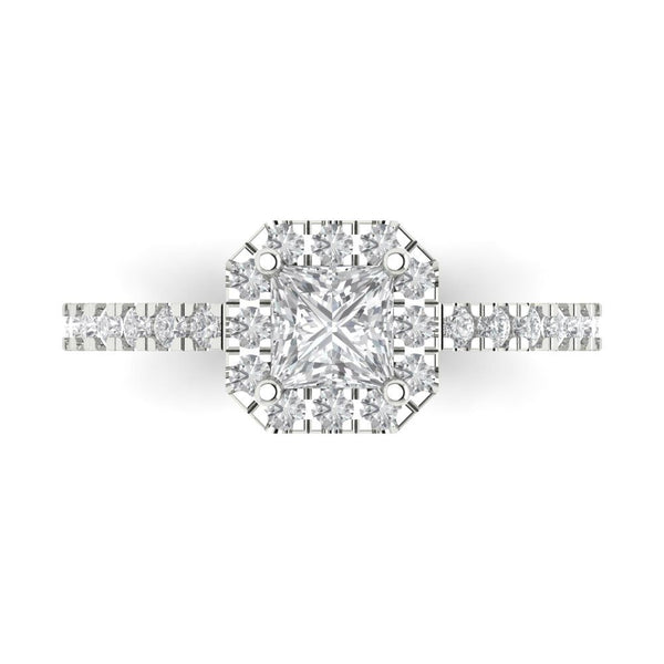1.23 ct Brilliant Princess Cut Clear Simulated Diamond Stone White Gold Halo Solitaire with Accents Ring