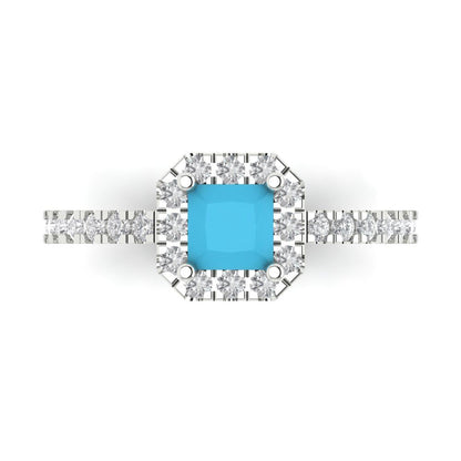0.89 cttw Simulated Turquoise Hidden Halo Engagement Ring - Solid Gold (Princess Cut,4.5mm)