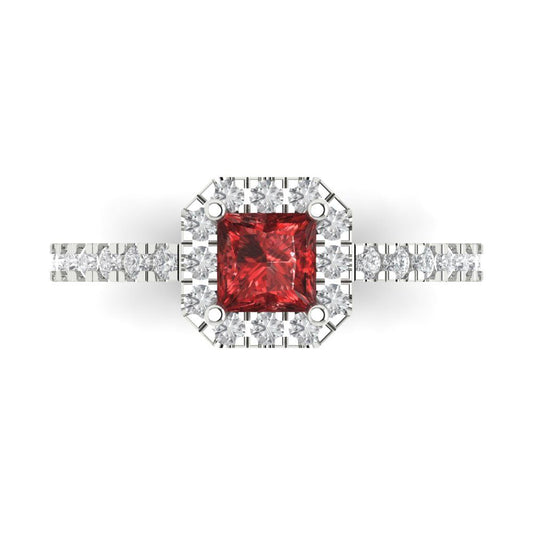 0.89 cttw Natural Garnet Hidden Halo Engagement Ring - Solid White Gold (VVS1, Princess Cut,4.5mm)