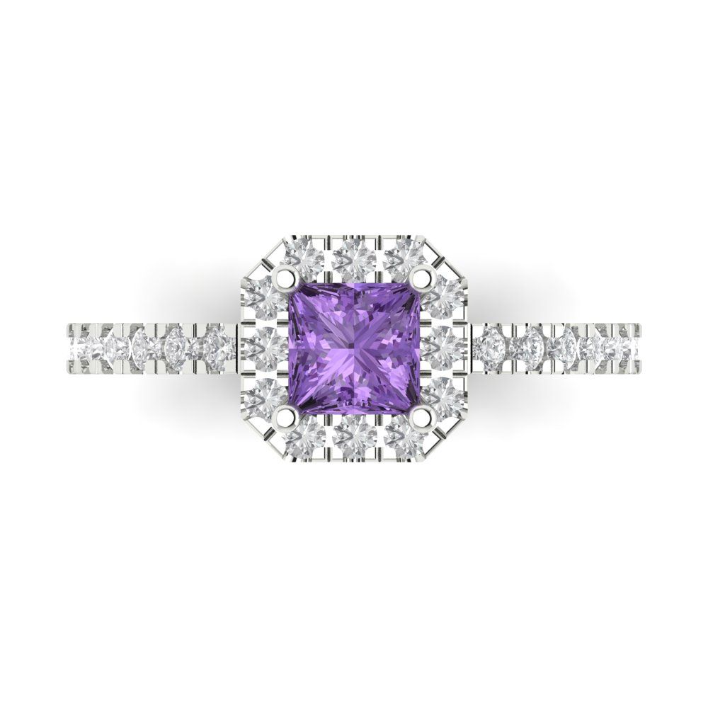 0.89 cttw Simulated Alexandrite Hidden Halo Engagement Ring - Solid Gold (Princess Cut,4.5mm)