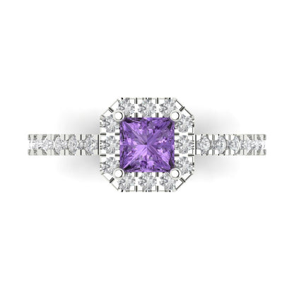 0.89 cttw Simulated Alexandrite Hidden Halo Engagement Ring - Solid Gold (Princess Cut,4.5mm)