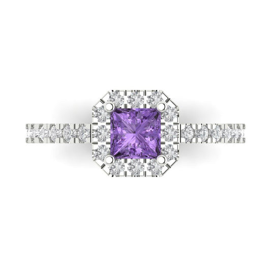 0.89 cttw Simulated Alexandrite Hidden Halo Engagement Ring - Solid White Gold (VVS1, Princess Cut,4.5mm)