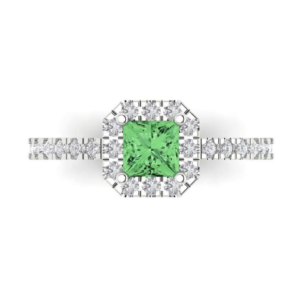0.89 cttw Zirconia Simulated Green Diamond Hidden Halo Engagement Ring - Solid Gold (VVS1, Princess Cut,4.5mm)