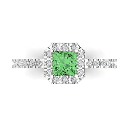 0.89 cttw Zirconia Simulated Green Diamond Hidden Halo Engagement Ring - Solid Gold (VVS1, Princess Cut,4.5mm)