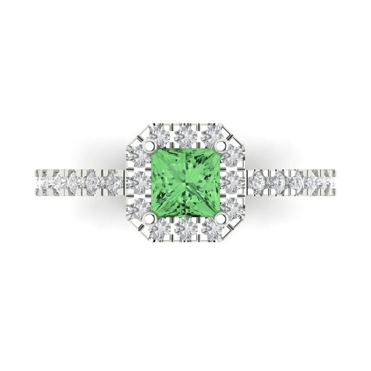 0.89 cttw Zirconia Simulated Green Diamond Hidden Halo Engagement Ring - Solid White Gold (VVS1, Princess Cut,4.5mm)
