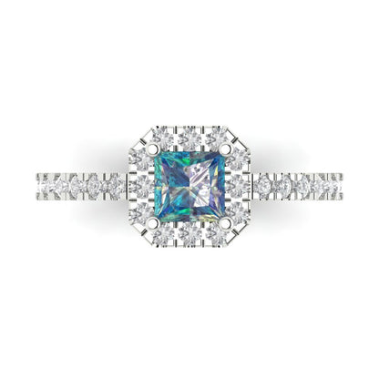 0.89 cttw Blue Moissanite Hidden Halo Engagement Ring - Solid Gold (Princess Cut,4.5mm)
