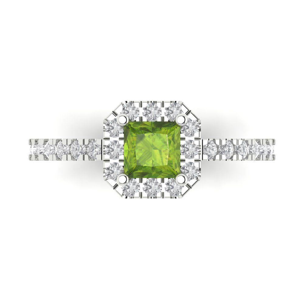 0.89 cttw Natural Peridot Hidden Halo Engagement Ring - Solid Gold (Princess Cut,4.5mm)