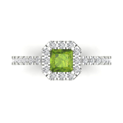 0.89 cttw Natural Peridot Hidden Halo Engagement Ring - Solid Gold (Princess Cut,4.5mm)