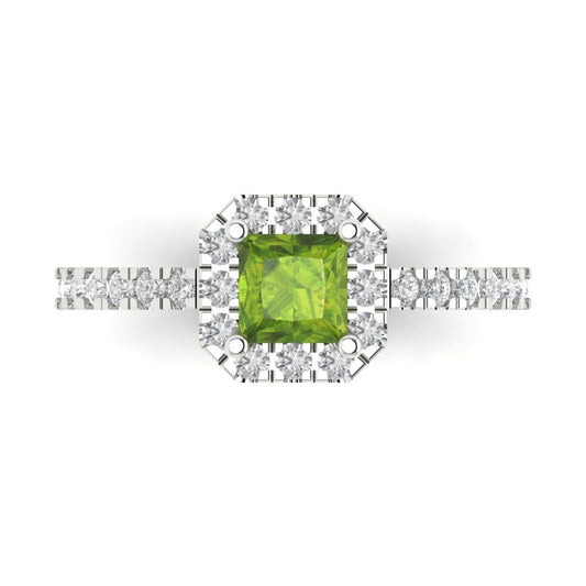 0.89 cttw Natural Peridot Hidden Halo Engagement Ring - Solid White Gold (VVS1, Princess Cut,4.5mm)