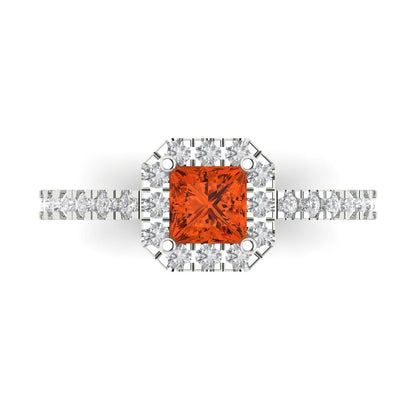 0.89 cttw Zirconia Simulated Red Diamond Hidden Halo Engagement Ring - Solid Gold (VVS1, Princess Cut,4.5mm)