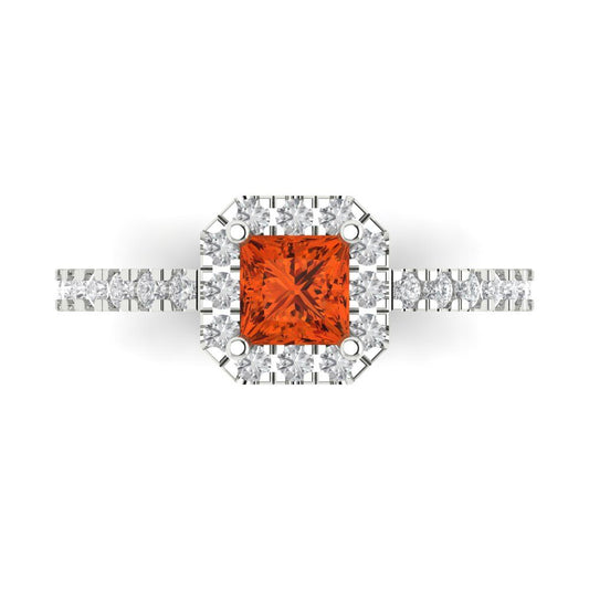0.89 cttw Zirconia Simulated Red Diamond Hidden Halo Engagement Ring - Solid White Gold (VVS1, Princess Cut,4.5mm)