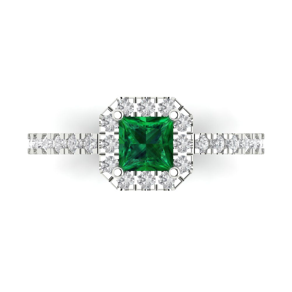 0.89 cttw Simulated Emerald Hidden Halo Engagement Ring - Solid Gold (Princess Cut,4.5mm)