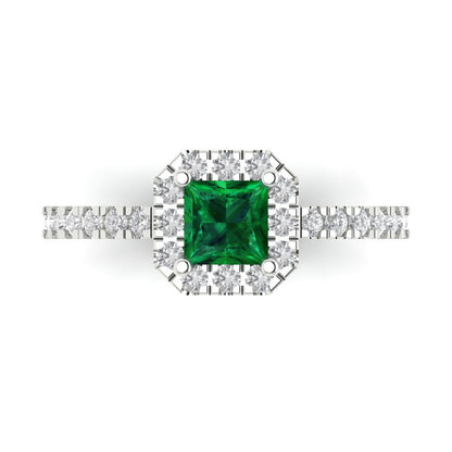 0.89 cttw Simulated Emerald Hidden Halo Engagement Ring - Solid Gold (Princess Cut,4.5mm)