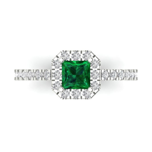 0.89 cttw Simulated Emerald Hidden Halo Engagement Ring - Solid White Gold (VVS1, Princess Cut,4.5mm)