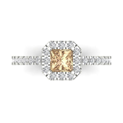0.89 cttw Yellow Moissanite Hidden Halo Engagement Ring - Solid Gold (Princess Cut,4.5mm)
