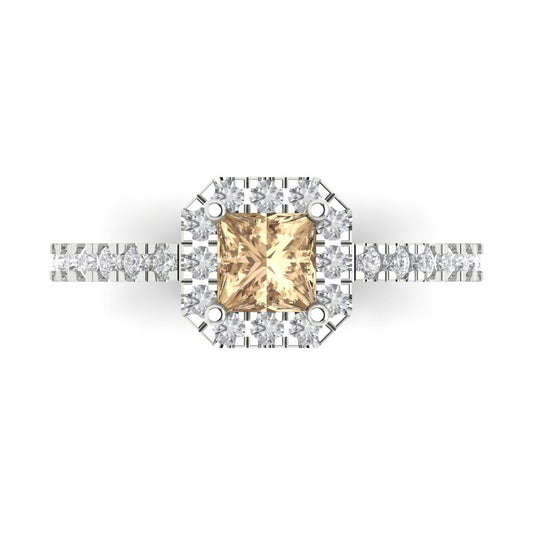 0.89 cttw Yellow Moissanite Hidden Halo Engagement Ring - Solid White Gold (VVS1, Princess Cut,4.5mm)