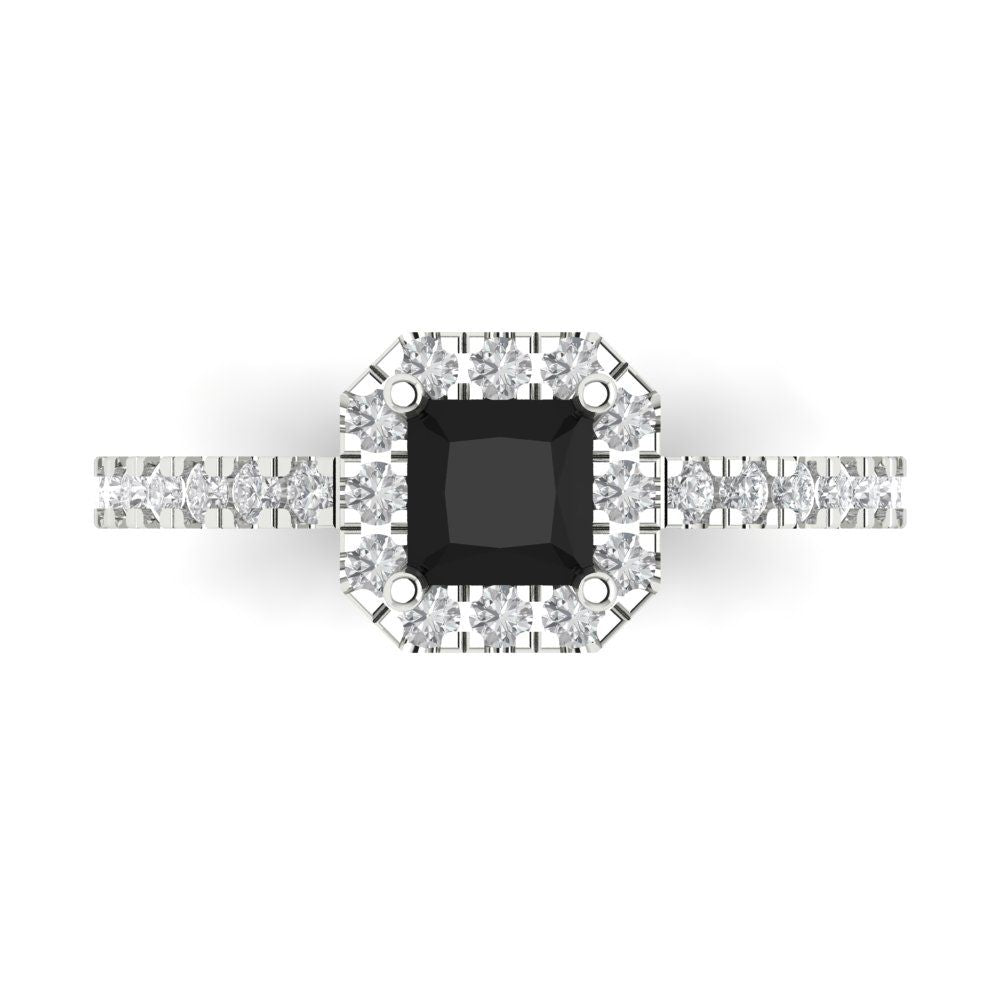 0.89 cttw Natural Onyx Hidden Halo Engagement Ring - Solid Gold (Princess Cut,4.5mm)