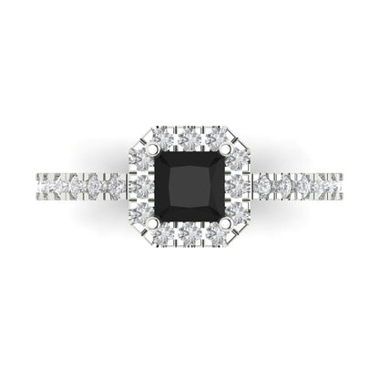 0.89 cttw Natural Onyx Hidden Halo Engagement Ring - Solid Gold (Princess Cut,4.5mm)
