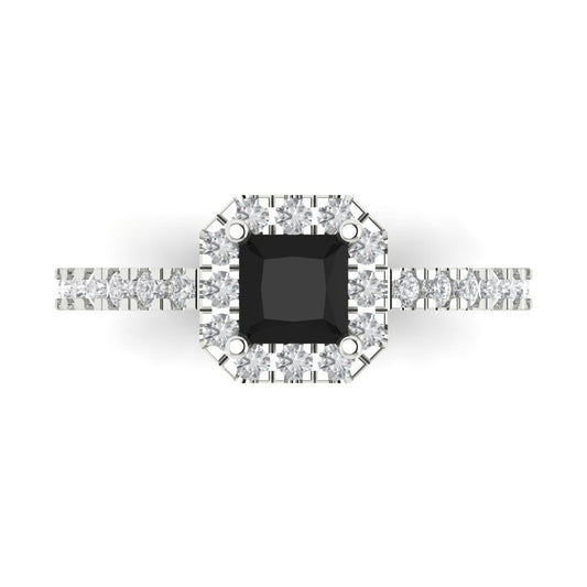0.89 cttw Natural Onyx Hidden Halo Engagement Ring - Solid White Gold (VVS1, Princess Cut,4.5mm)