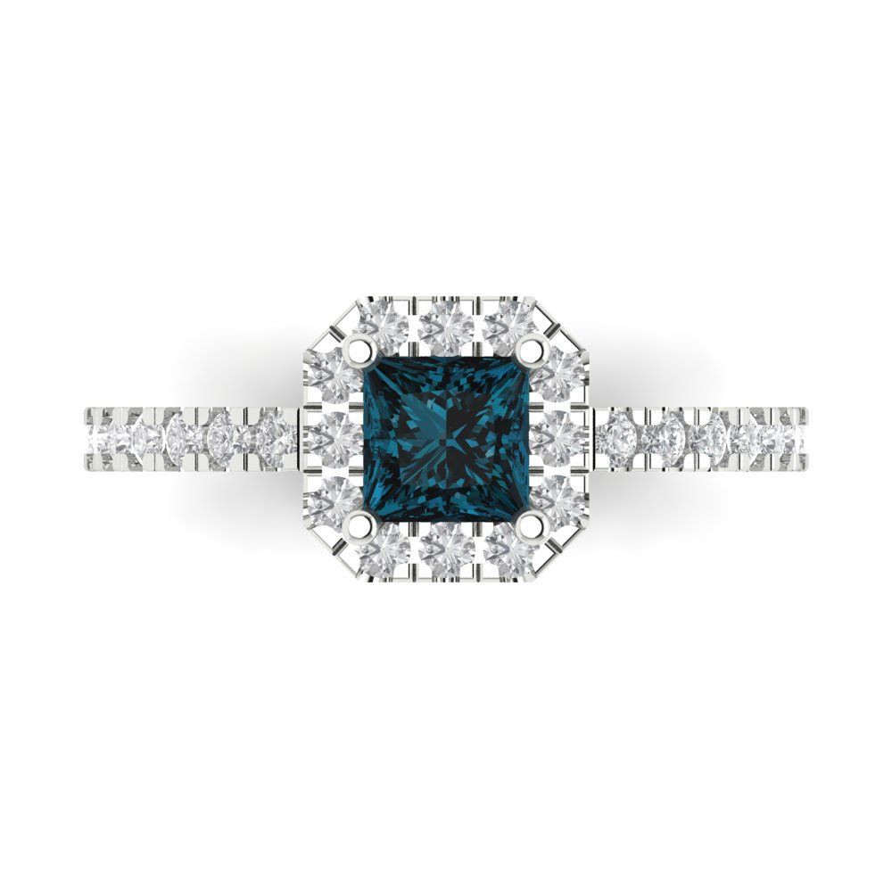 0.89 cttw Natural London Blue Topaz Hidden Halo Engagement Ring - Solid Gold (Princess Cut,4.5mm)