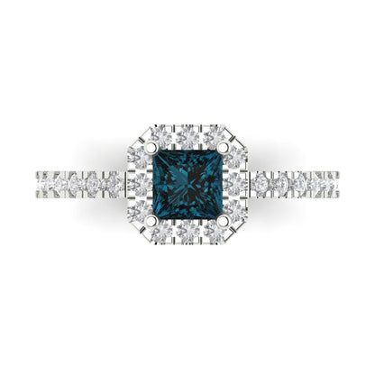 0.89 cttw Natural London Blue Topaz Hidden Halo Engagement Ring - Solid Gold (Princess Cut,4.5mm)