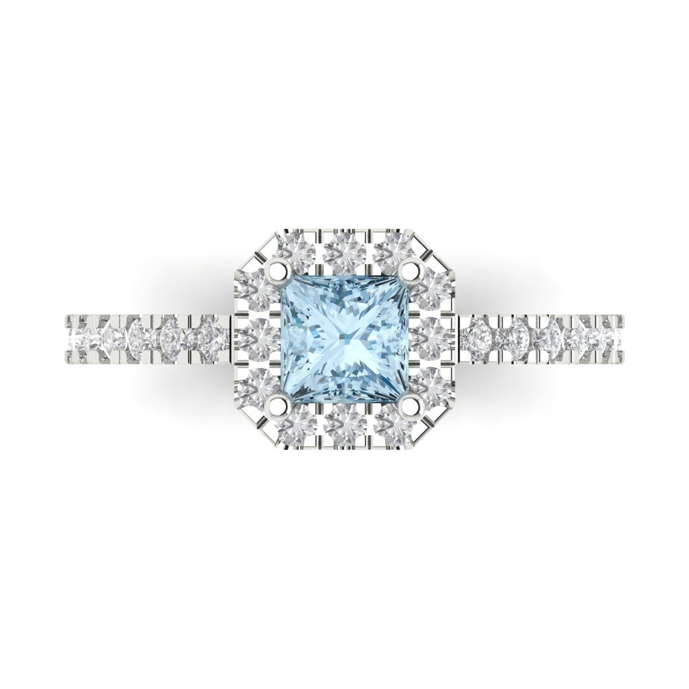 0.89 cttw Natural Swiss Blue Topaz Hidden Halo Engagement Ring - Solid Gold (Princess Cut,4.5mm)