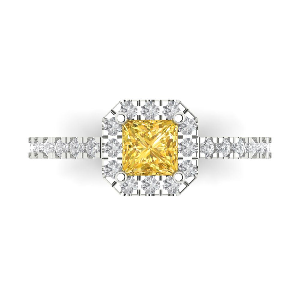 0.89 cttw Natural Citrine Hidden Halo Engagement Ring - Solid Gold (Princess Cut,4.5mm)
