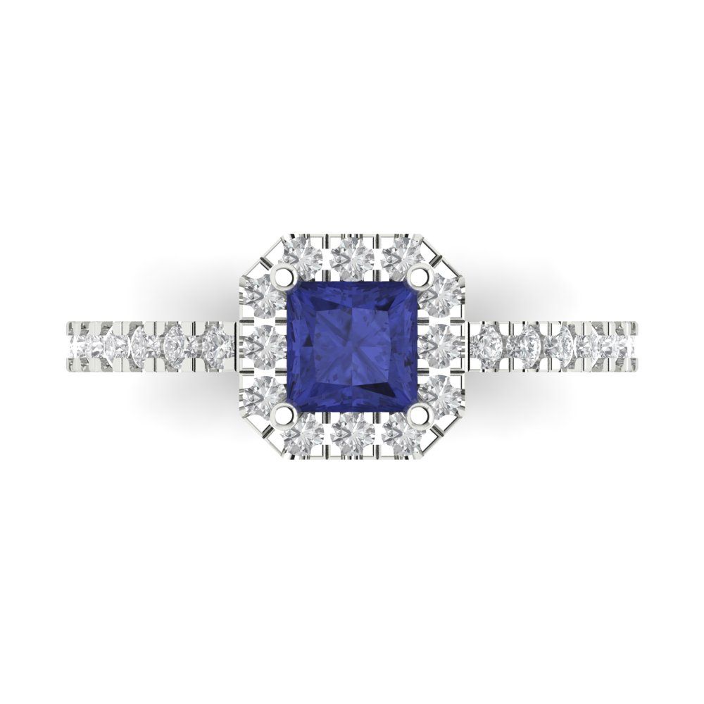 0.89 cttw Simulated Tanzanite Hidden Halo Engagement Ring - Solid Gold (Princess Cut,4.5mm)