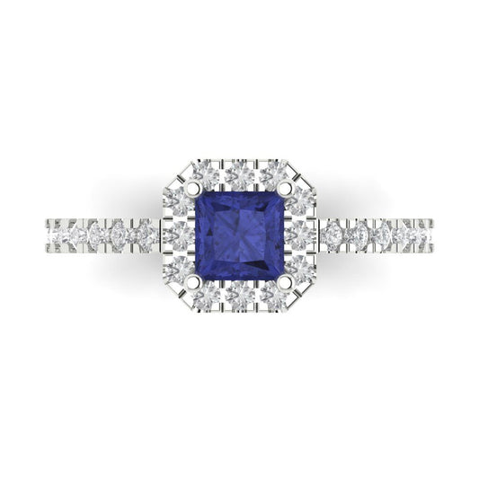 0.89 cttw Simulated Tanzanite Hidden Halo Engagement Ring - Solid White Gold (VVS1, Princess Cut,4.5mm)