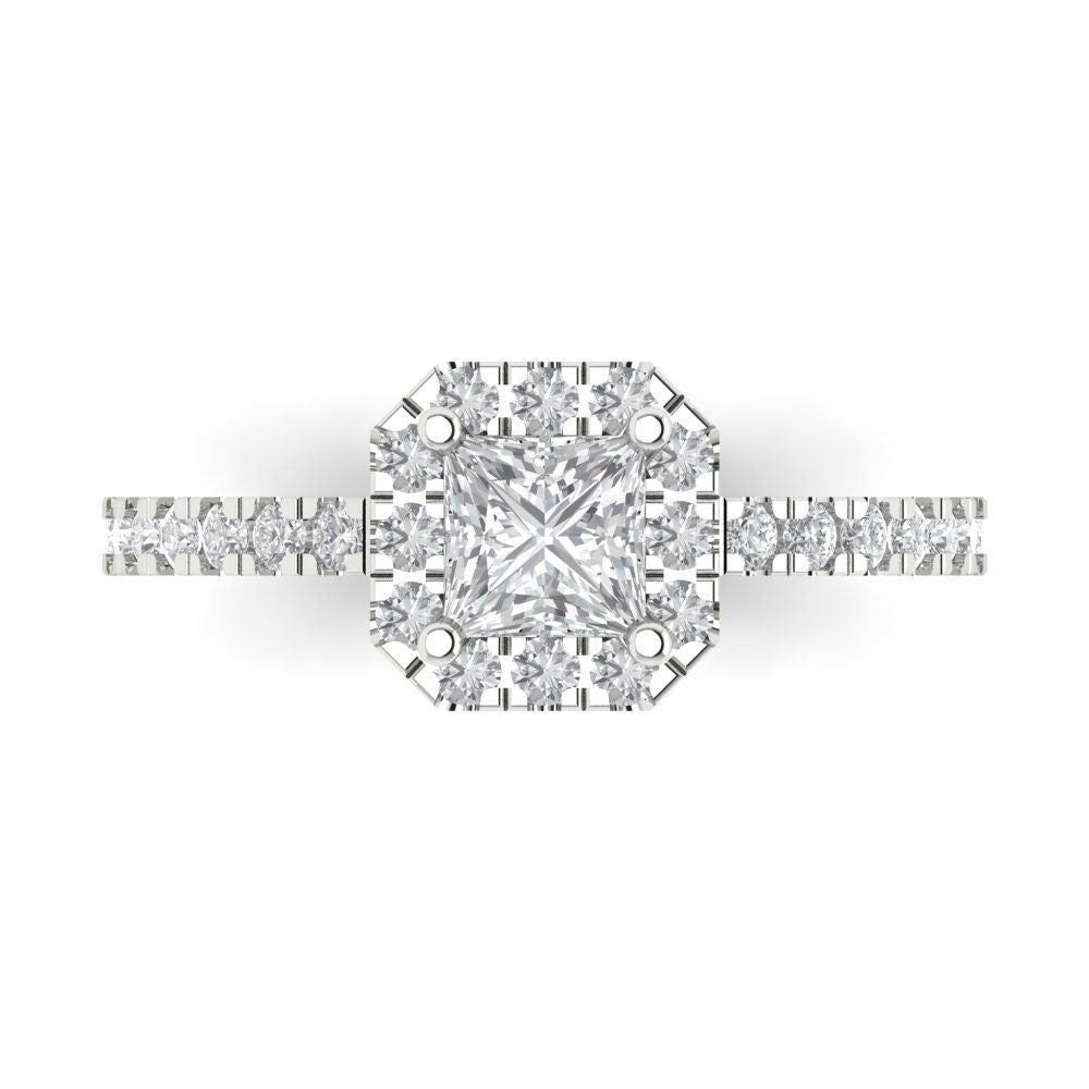 0.89 cttw Certified Moissanite Hidden Halo Engagement Ring - Solid Gold (VVS1, D-F,Princess Cut,4.5mm)