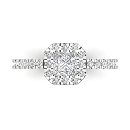 0.89 cttw Certified Moissanite Hidden Halo Engagement Ring - Solid Gold (VVS1, D-F,Princess Cut,4.5mm)