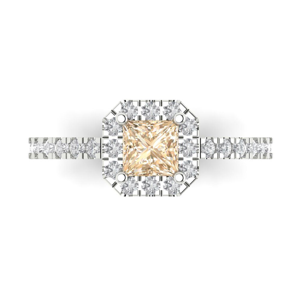 0.89 cttw Natural Morganite Hidden Halo Engagement Ring - Solid Gold (Princess Cut,4.5mm)