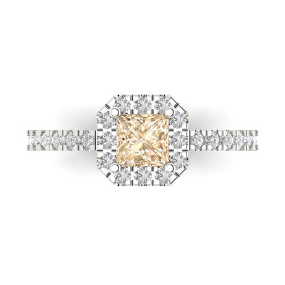 0.89 cttw Natural Morganite Hidden Halo Engagement Ring - Solid Gold (Princess Cut,4.5mm)