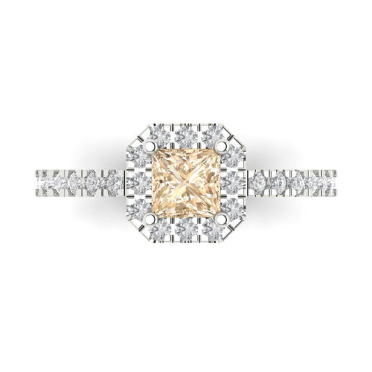 0.89 cttw Natural Morganite Hidden Halo Engagement Ring - Solid White Gold (VVS1, Princess Cut,4.5mm)
