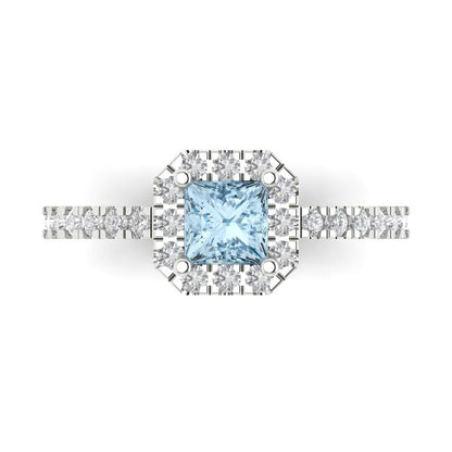 0.89 cttw Zirconia Simulated Blue Diamond Hidden Halo Engagement Ring - Solid Gold (VVS1, Princess Cut,4.5mm)