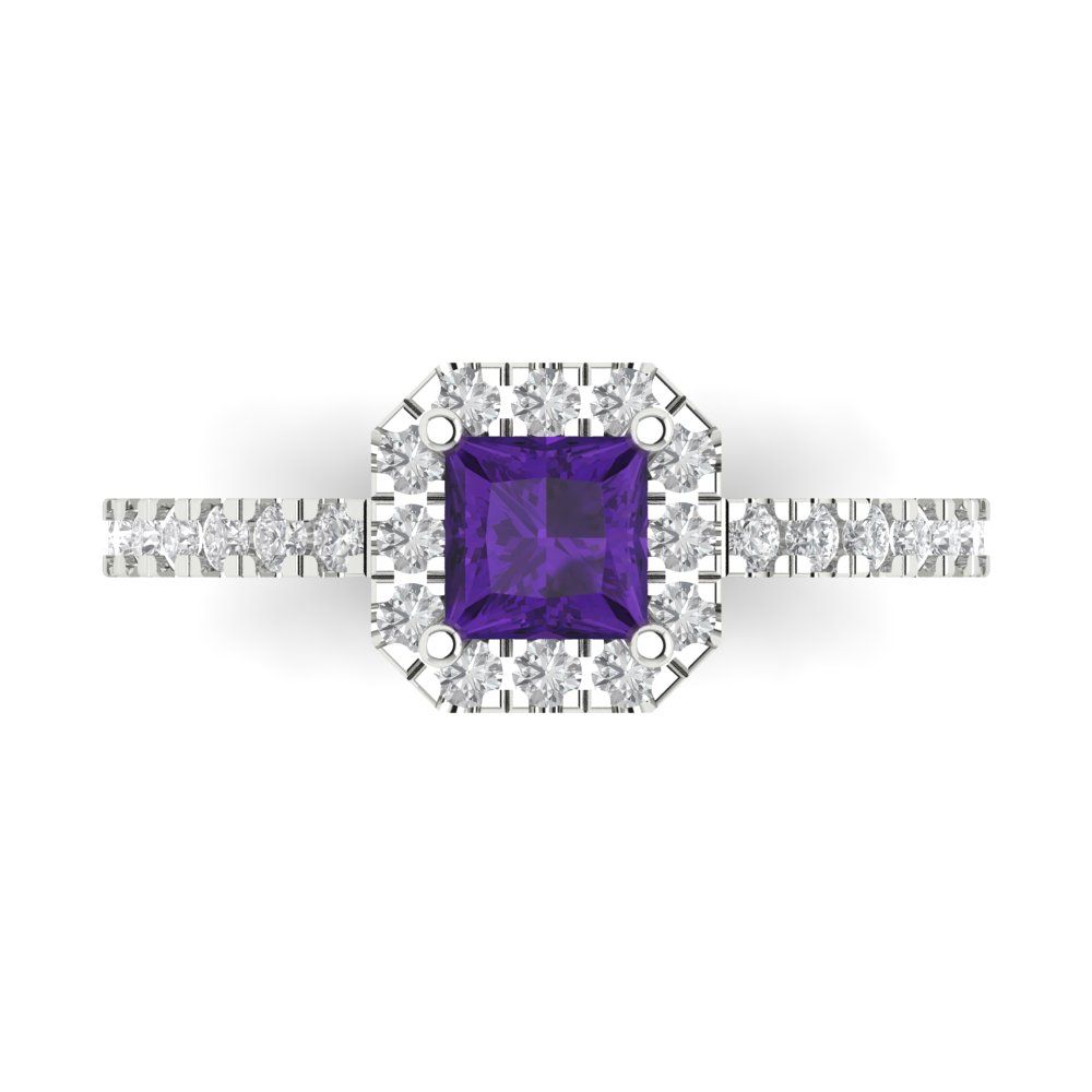 0.89 cttw Natural Amethyst Hidden Halo Engagement Ring - Solid Gold (Princess Cut,4.5mm)