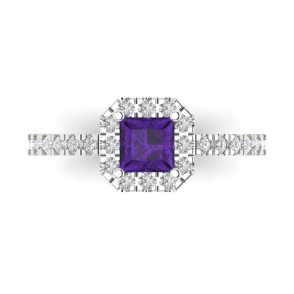 0.89 cttw Natural Amethyst Hidden Halo Engagement Ring - Solid Gold (Princess Cut,4.5mm)