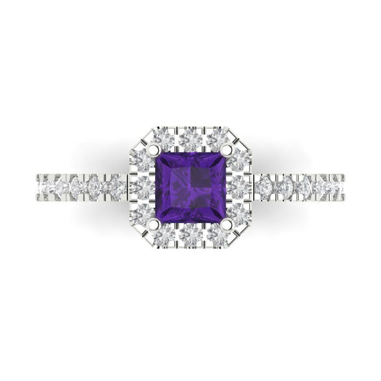0.89 cttw Natural Amethyst Hidden Halo Engagement Ring - Solid White Gold (VVS1, Princess Cut,4.5mm)