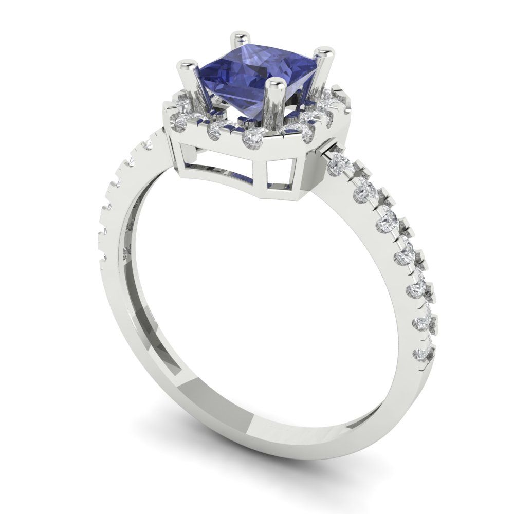 0.89 cttw Simulated Tanzanite Hidden Halo Engagement Ring - Solid Gold (Princess Cut,4.5mm)