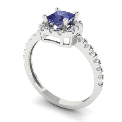 0.89 cttw Simulated Tanzanite Hidden Halo Engagement Ring - Solid Gold (Princess Cut,4.5mm)